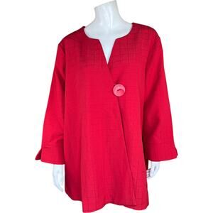 GRAVER Susan Graver Printed Crinkle Satin Swing Jacket Scarlet Ruby Large